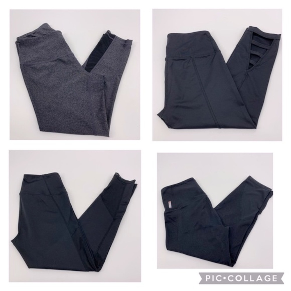 Zella Lot of 4 Black Gray Mesh Panel and Ladder Strap Leggings Size S
